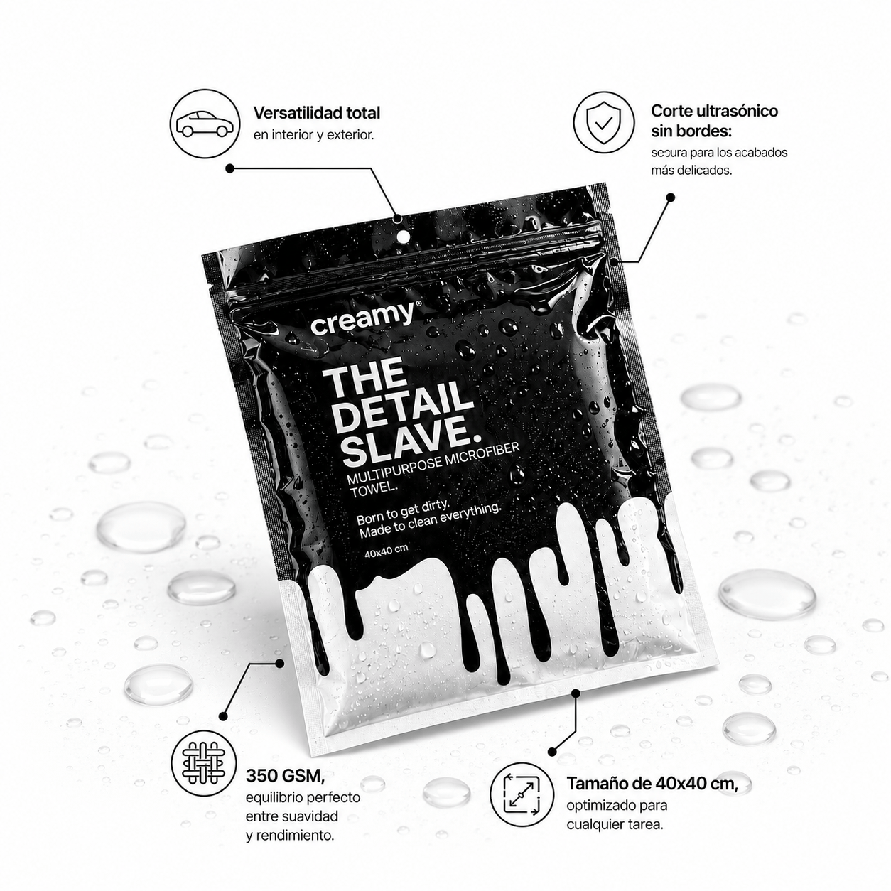 THE DETAIL SLAVE | Toalla de Microfibra para Coche Edgeless Multiusos - 350GSM Creamy