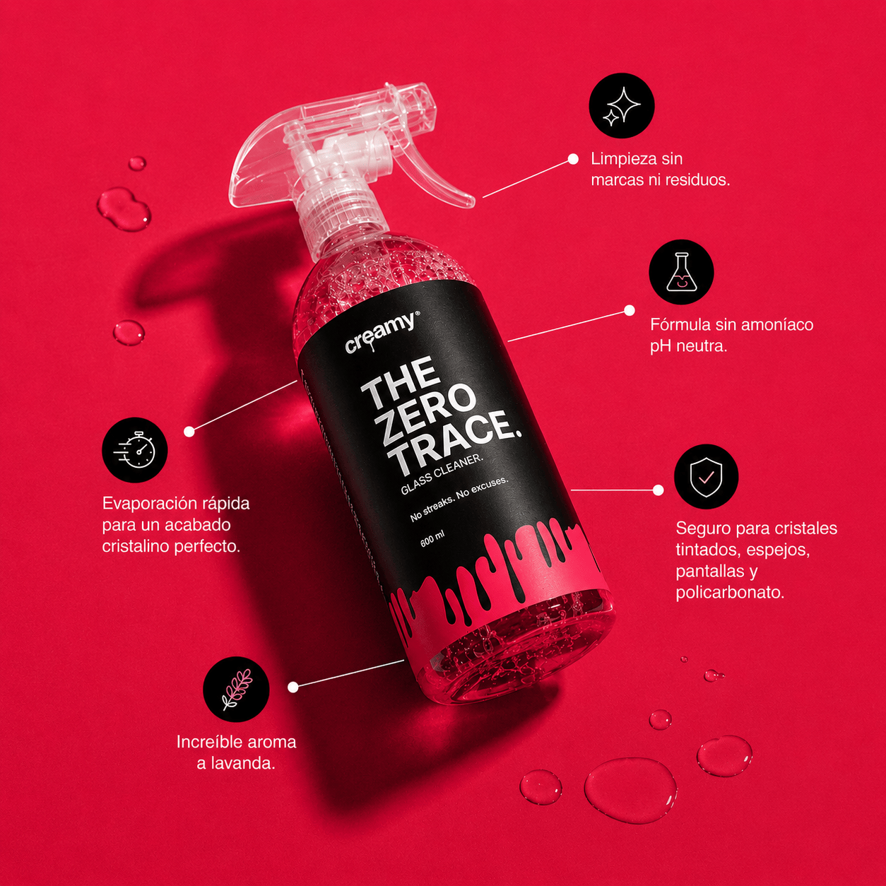 THE ZERO TRACE | Limpia Cristales para Coche sin Amoníaco - 600ml 600 ml Creamy